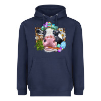 Navy Happy Easter Cow with eggs Easter Day Heavyweight Hoodie - HowdyJamesFarm