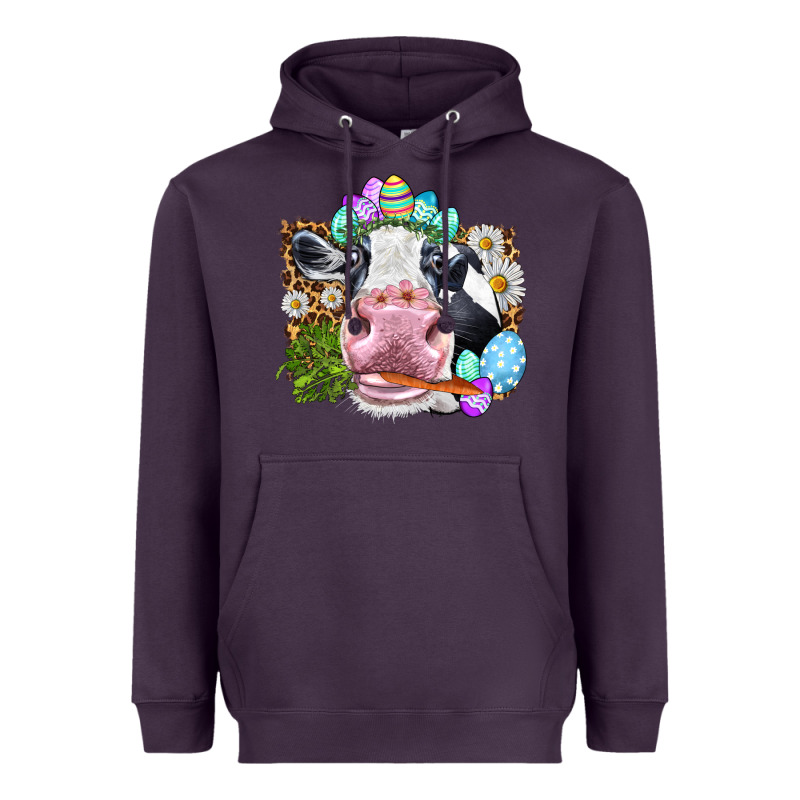 Happy Easter Cow With Eggs Easter Day Heavyweight Hoodie by HowdyJamesFarm | Teevron