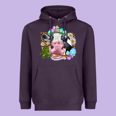 Happy Easter Cow With Eggs Easter Day Heavyweight Hoodie Designed By Howdyjamesfarm
