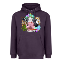 Plum Happy Easter Cow with eggs Easter Day Heavyweight Hoodie - HowdyJamesFarm
