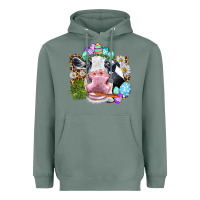 Sage Happy Easter Cow with eggs Easter Day Heavyweight Hoodie - HowdyJamesFarm