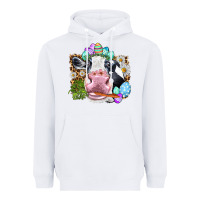 White Happy Easter Cow with eggs Easter Day Heavyweight Hoodie - HowdyJamesFarm
