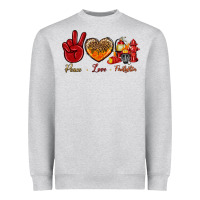 Heather Grey peace love firefighter Heavyweight Sweatshirt - NancyCooperArtShop