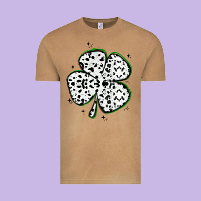 Four Leaf Clover Dalmatian Print Grunge Vintage Tee Designed By Maliassmallbusiness