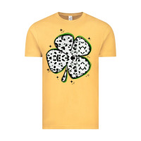 Vintage Mustard four leaf clover dalmatian print grunge Vintage Tee - MaliasSmallBusiness