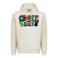 Oatmeal Heather Game day green and blue team color Premium Hoodie - HowdyJamesFarm