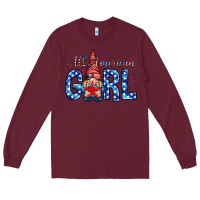 Burgundy all american girl with gnome Long Sleeve Tee - NancyCooperArtShop