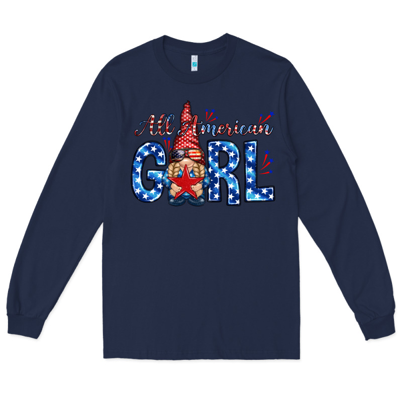 All American Girl With Gnome Long Sleeve Tee by NancyCooperArtShop | Teevron