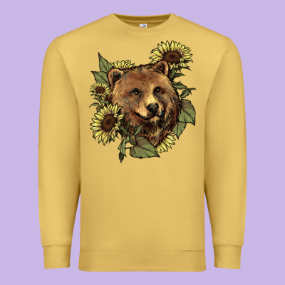 Bear Head Sunflower Premium Sweatshirt Designed By Howdyjamesfarm