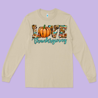 Love Thanksgiving Pumpkin Long Sleeve Tee Designed By Jahusdesignshop
