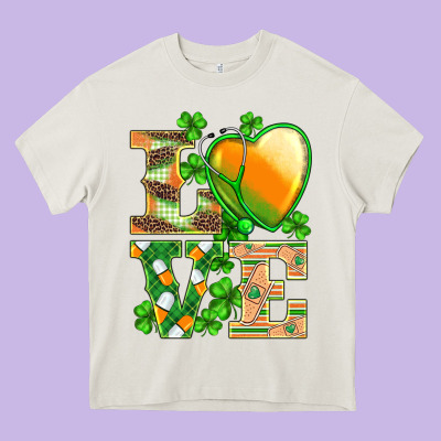 St.patricks Nurse Love Heart Stethoscope Heavy Core Tee Designed By Barkaloodesign
