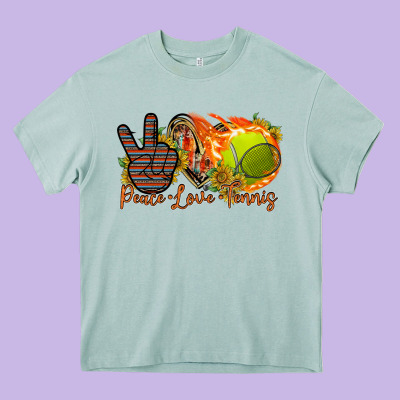Peace Love Tennis Heavy Core Tee Designed By Racoondesign