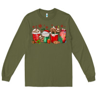 Army Green christmas sloth coffee cups Long Sleeve Tee - MaliasSmallBusiness