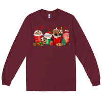 Burgundy christmas sloth coffee cups Long Sleeve Tee - MaliasSmallBusiness