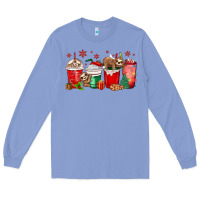 Colony Blue christmas sloth coffee cups Long Sleeve Tee - MaliasSmallBusiness