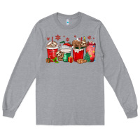 Heather Grey christmas sloth coffee cups Long Sleeve Tee - MaliasSmallBusiness