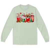 Matcha christmas sloth coffee cups Long Sleeve Tee - MaliasSmallBusiness