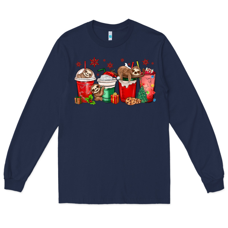 Christmas Sloth Coffee Cups Long Sleeve Tee by MaliasSmallBusiness | Teevron