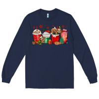 Navy christmas sloth coffee cups Long Sleeve Tee - MaliasSmallBusiness