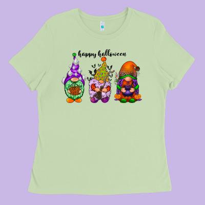 Happy Halloween Gnomes Black Ladies Tee Designed By Racoondesign