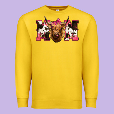 Western Highland Cow Mom Premium Sweatshirt Designed By Howdyjamesfarm