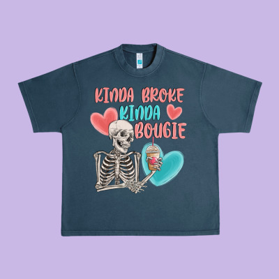 Kinda Broke Kinda Bougie Urban Heavy Tee Designed By Maliassmallbusiness