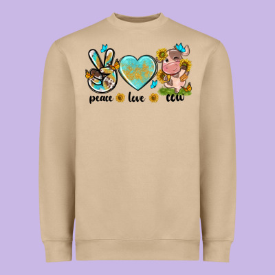 Peace Love Cute Cow Heavyweight Sweatshirt Designed By Nancycooperartshop