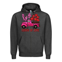 Charcoal Heather valentine's day loads of love turck with balloons Zipper Hoodie - RanaPortraitStore