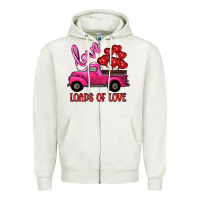Oatmeal Heather valentine's day loads of love turck with balloons Zipper Hoodie - RanaPortraitStore