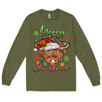Army Green merry christmas cow Long Sleeve Tee - MaliasSmallBusiness