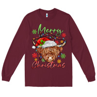 Burgundy merry christmas cow Long Sleeve Tee - MaliasSmallBusiness