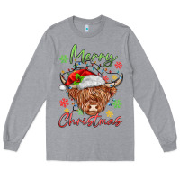 Heather Grey merry christmas cow Long Sleeve Tee - MaliasSmallBusiness