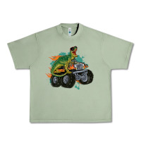 Oil Green monster truck and t rex dinosaur Urban Heavy Tee - MaliasSmallBusiness