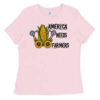 Bubblegum Pink america needs farmers Ladies Tee - CowhideDigitalArt