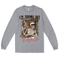 Heather Grey im trying but tired Long Sleeve Tee - MaliasSmallBusiness