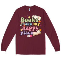 Burgundy books are my happy place Long Sleeve Tee - MaliasSmallBusiness
