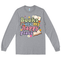 Heather Grey books are my happy place Long Sleeve Tee - MaliasSmallBusiness