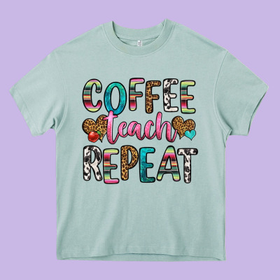Coffee Teach Repeat Heavy Core Tee Designed By Hra Design Shop