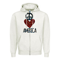 Oatmeal Heather Peace Love America Zipper Hoodie - Bettercallsaul