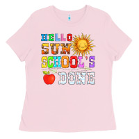 Bubblegum Pink hello sun schools done Ladies Tee - HRA Design Shop