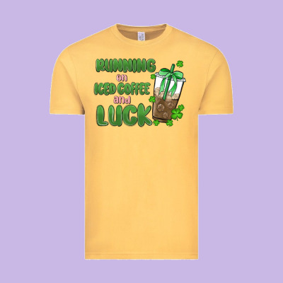 Iced Coffee And Luck Vintage Tee Designed By Maliassmallbusiness