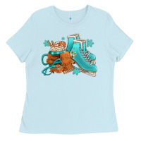 Baby Blue Winter Ice Skating Boots And Coffee Ladies Tee - FaDigitalArtStudio