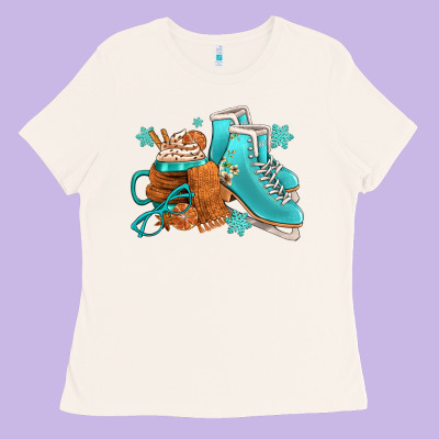Winter Ice Skating Boots And Coffee Ladies Tee Designed By Fadigitalartstudio