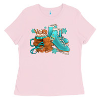 Bubblegum Pink Winter Ice Skating Boots And Coffee Ladies Tee - FaDigitalArtStudio