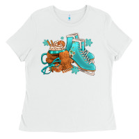 White Winter Ice Skating Boots And Coffee Ladies Tee - FaDigitalArtStudio