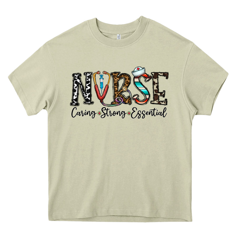 Nurse Caring Strong Essential Heavy Core Tee by CowhideDigitalArt | Teevron