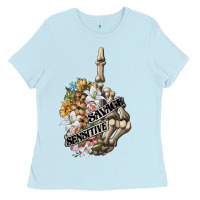 Baby Blue sensitive savage skeleton middle finger Ladies Tee - FaDigitalArtStudio