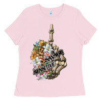 Bubblegum Pink sensitive savage skeleton middle finger Ladies Tee - FaDigitalArtStudio