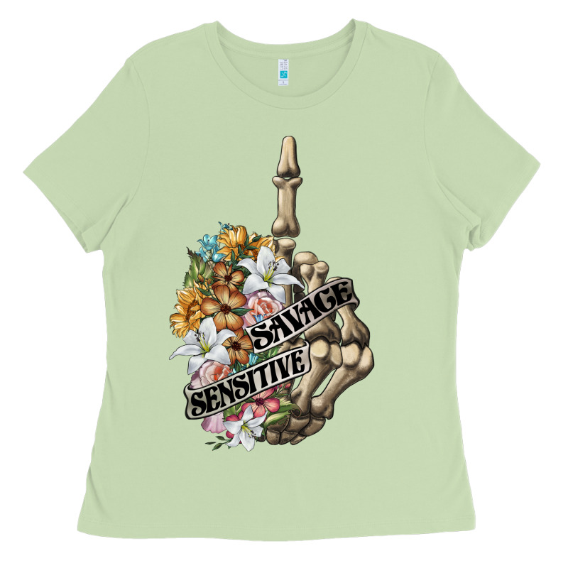 Sensitive Savage Skeleton Middle Finger Ladies Tee by FaDigitalArtStudio | Teevron