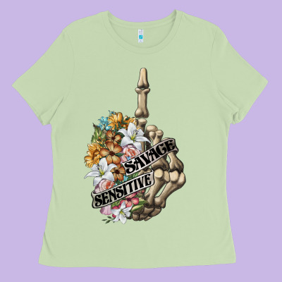 Sensitive Savage Skeleton Middle Finger Ladies Tee Designed By Fadigitalartstudio